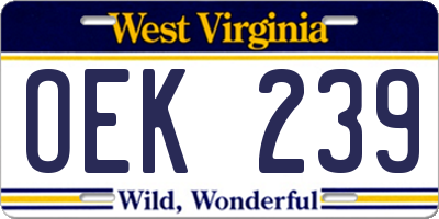 WV license plate OEK239