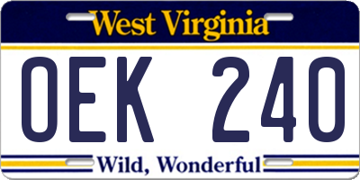 WV license plate OEK240