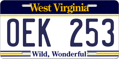WV license plate OEK253