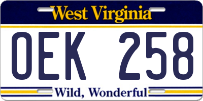 WV license plate OEK258