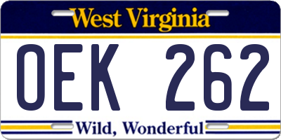 WV license plate OEK262