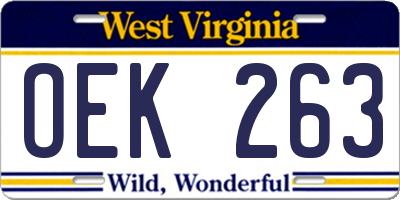 WV license plate OEK263