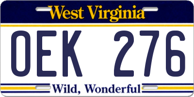 WV license plate OEK276