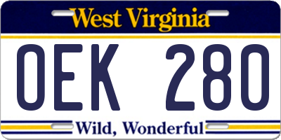 WV license plate OEK280