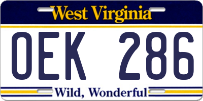 WV license plate OEK286
