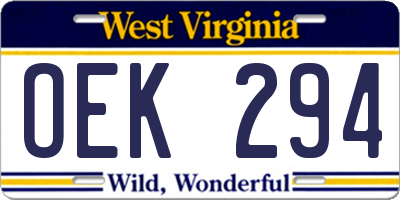 WV license plate OEK294