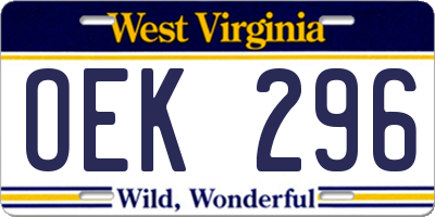 WV license plate OEK296