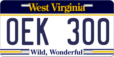 WV license plate OEK300