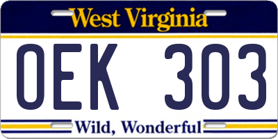 WV license plate OEK303
