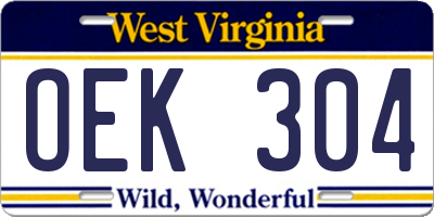 WV license plate OEK304