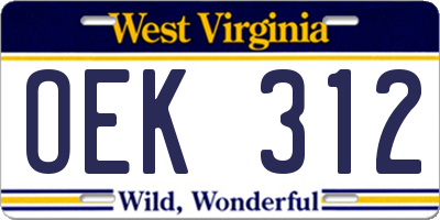 WV license plate OEK312