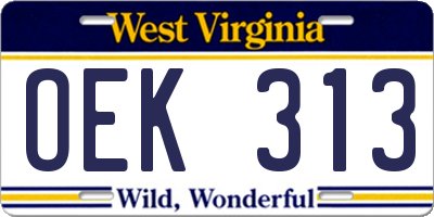 WV license plate OEK313