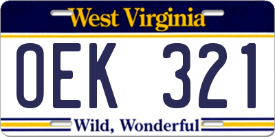 WV license plate OEK321