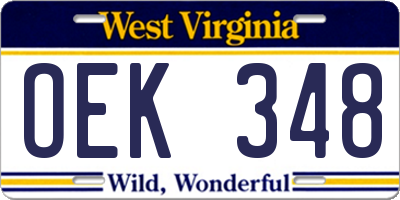 WV license plate OEK348