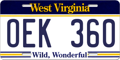 WV license plate OEK360