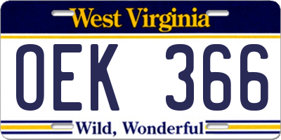 WV license plate OEK366
