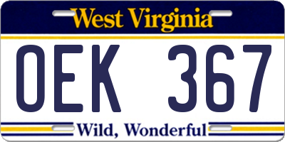 WV license plate OEK367