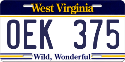 WV license plate OEK375