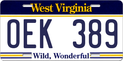 WV license plate OEK389