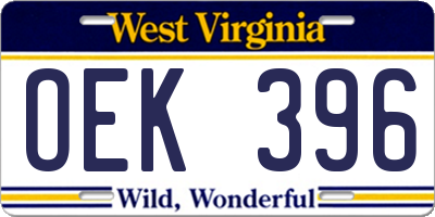WV license plate OEK396