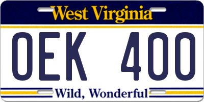 WV license plate OEK400