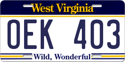WV license plate OEK403