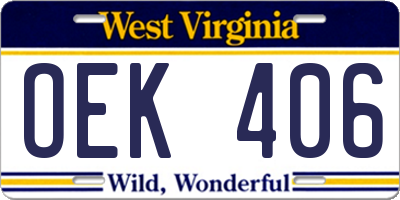 WV license plate OEK406