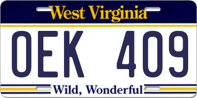 WV license plate OEK409