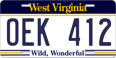 WV license plate OEK412