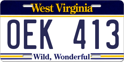 WV license plate OEK413
