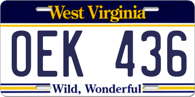 WV license plate OEK436