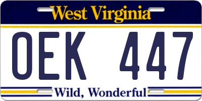 WV license plate OEK447