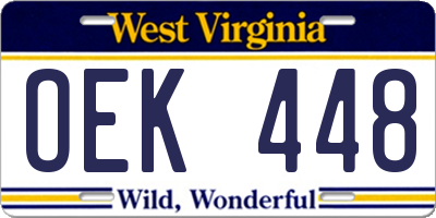 WV license plate OEK448