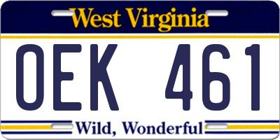 WV license plate OEK461