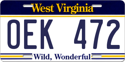 WV license plate OEK472