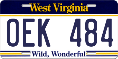 WV license plate OEK484