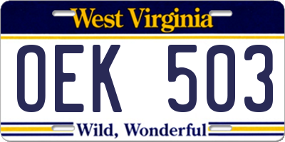 WV license plate OEK503