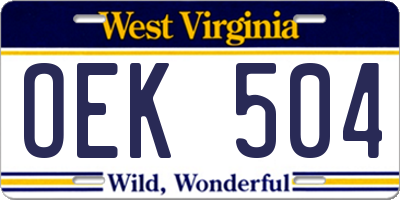 WV license plate OEK504