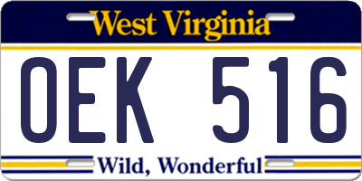 WV license plate OEK516