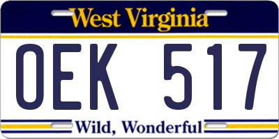 WV license plate OEK517
