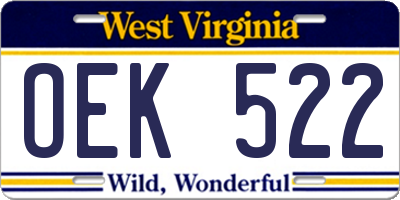 WV license plate OEK522