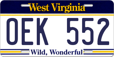 WV license plate OEK552