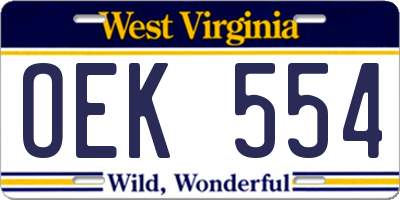 WV license plate OEK554