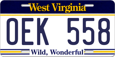WV license plate OEK558
