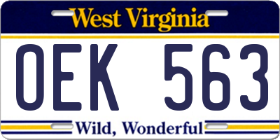 WV license plate OEK563