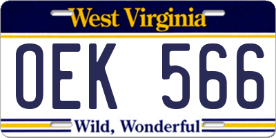 WV license plate OEK566