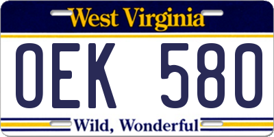 WV license plate OEK580