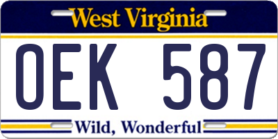 WV license plate OEK587