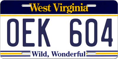 WV license plate OEK604