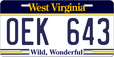 WV license plate OEK643